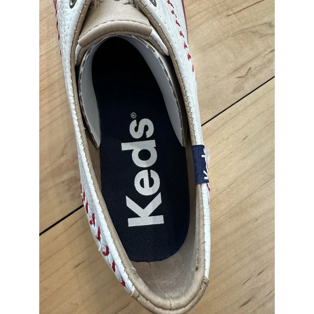 Keds Champion Baseball Sneakers White Leather Red Stitching Womens Size 7